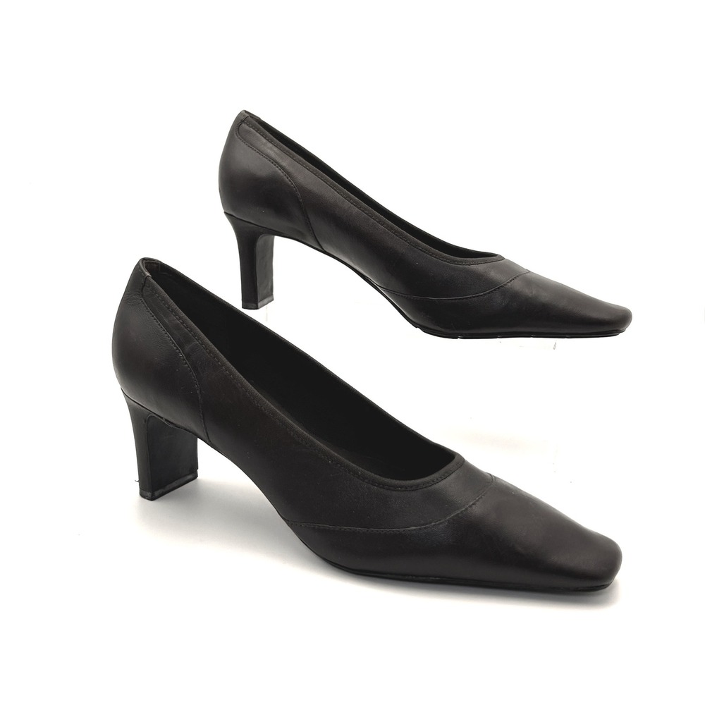 Easy Spirit Pumps Womens 8.5 Dark Brown Leather Square Toe Block Heel Office